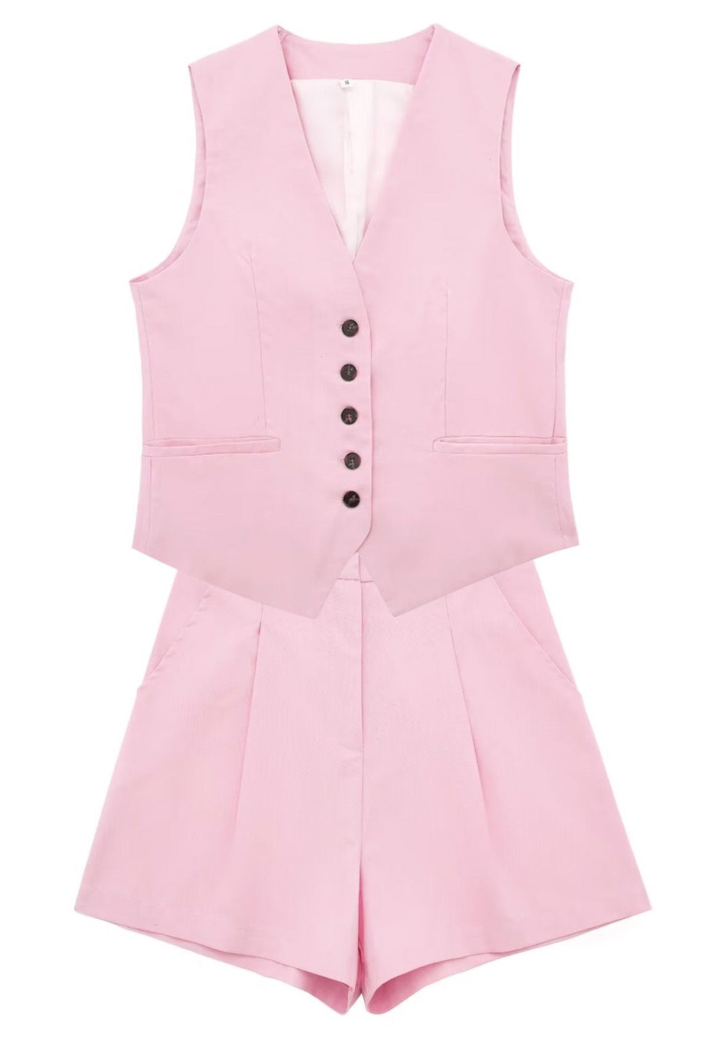 V-neck Linen blend Vest and Shorts Set (Set of 2)