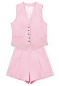 V-neck Linen blend Vest and Shorts Set (Set of 2)
