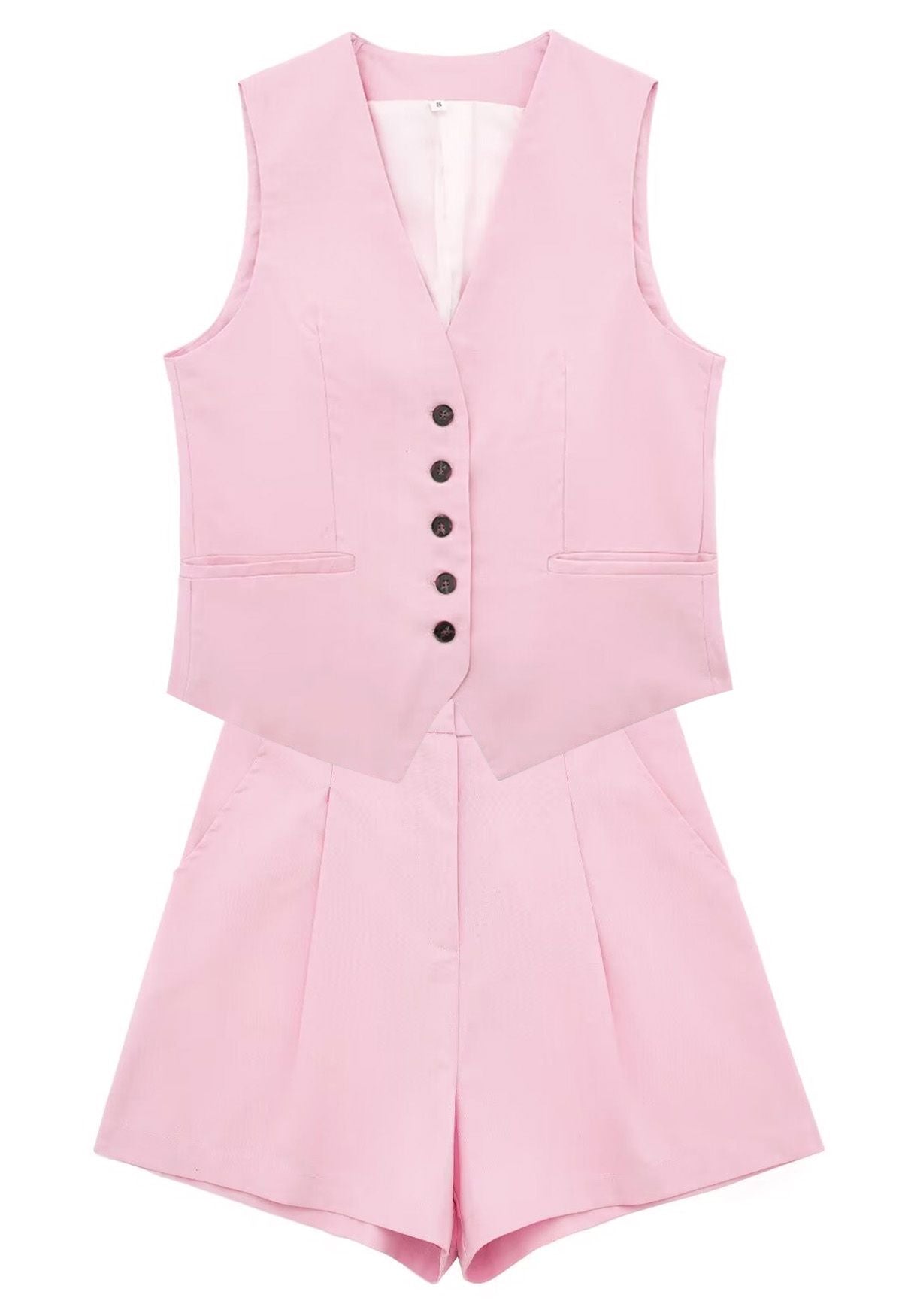 V-neck Linen blend Vest and Shorts Set (Set of 2)