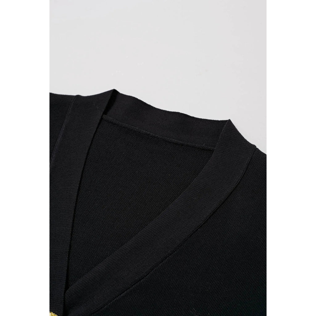 Metal Button Detail Knit Cardigan & Wide Legged Pant set