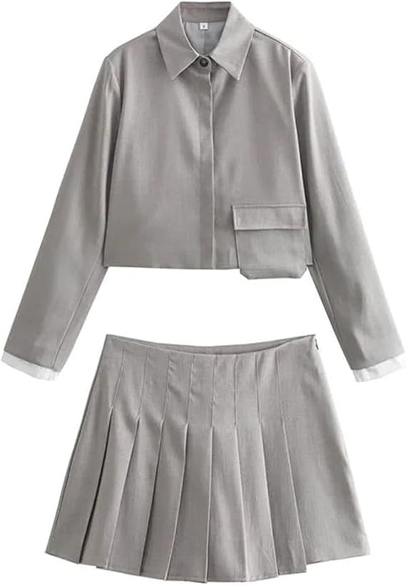 Long Sleeve Short Jacket Mini Pleated Skorts (Set of 2)