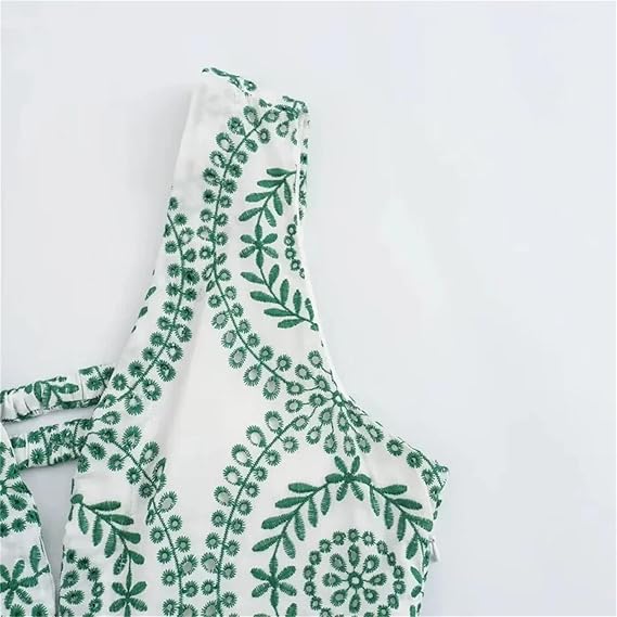 V-Neck Sleeveless Knot Decorated Hollow Embroidered Dress