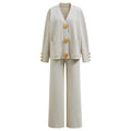 Metal Button Detail Knit Cardigan & Wide Legged Pant set