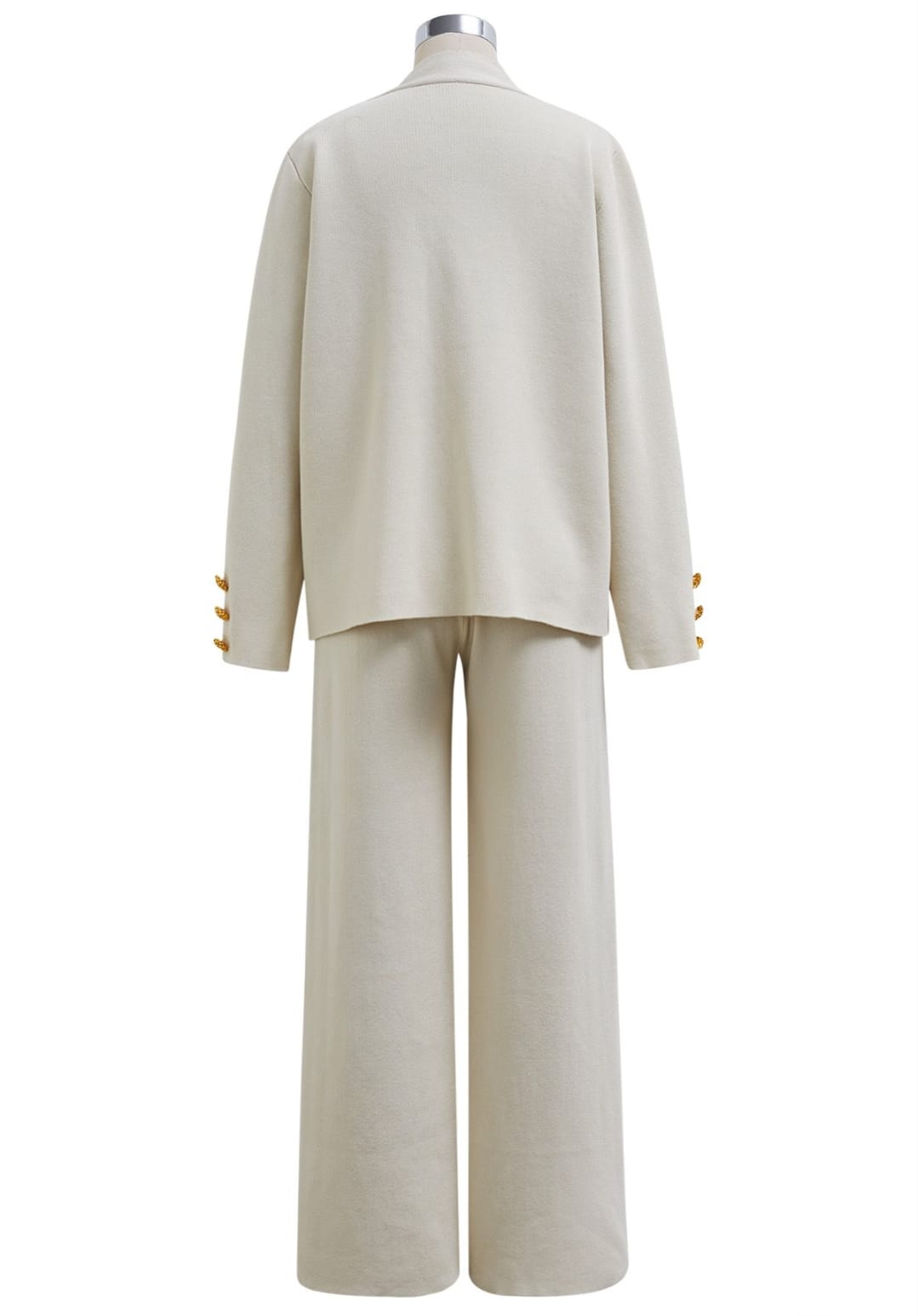 Metal Button Detail Knit Cardigan & Wide Legged Pant set