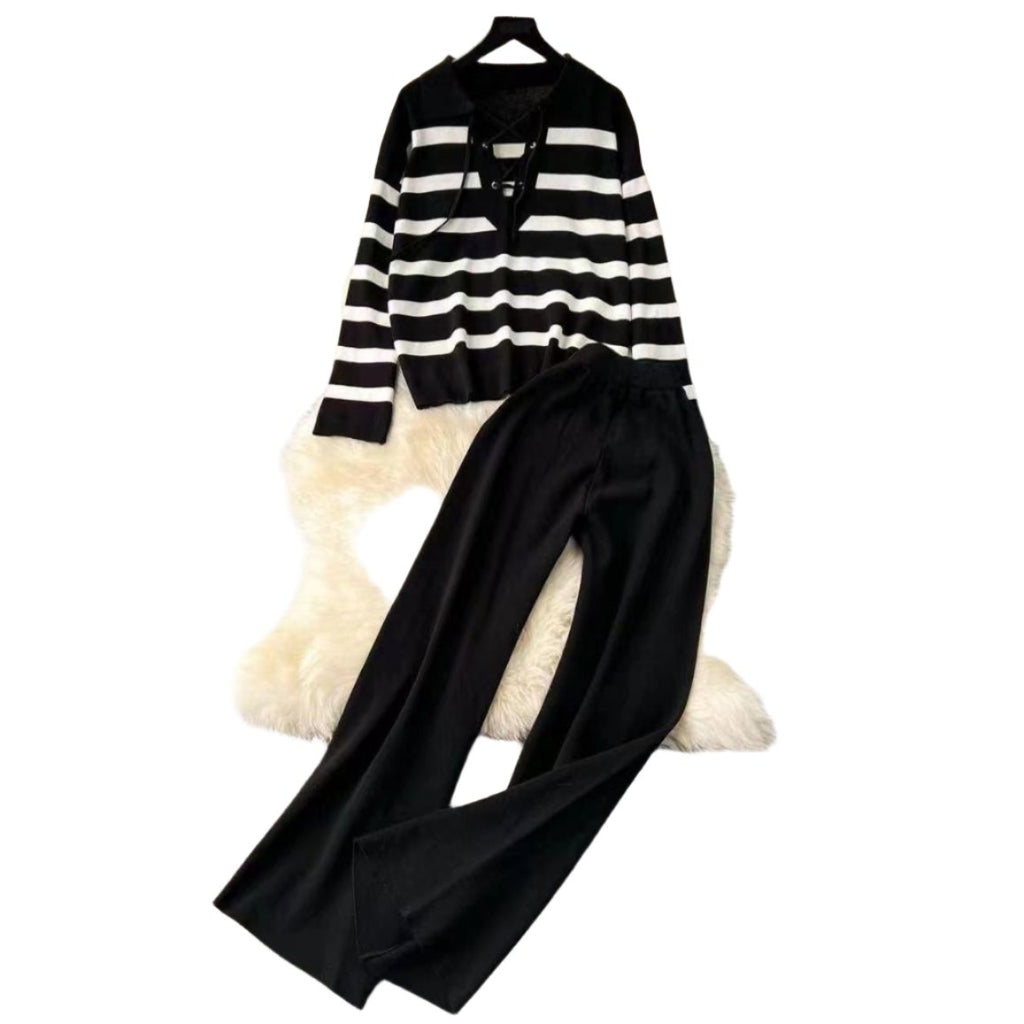 Women striped collared set