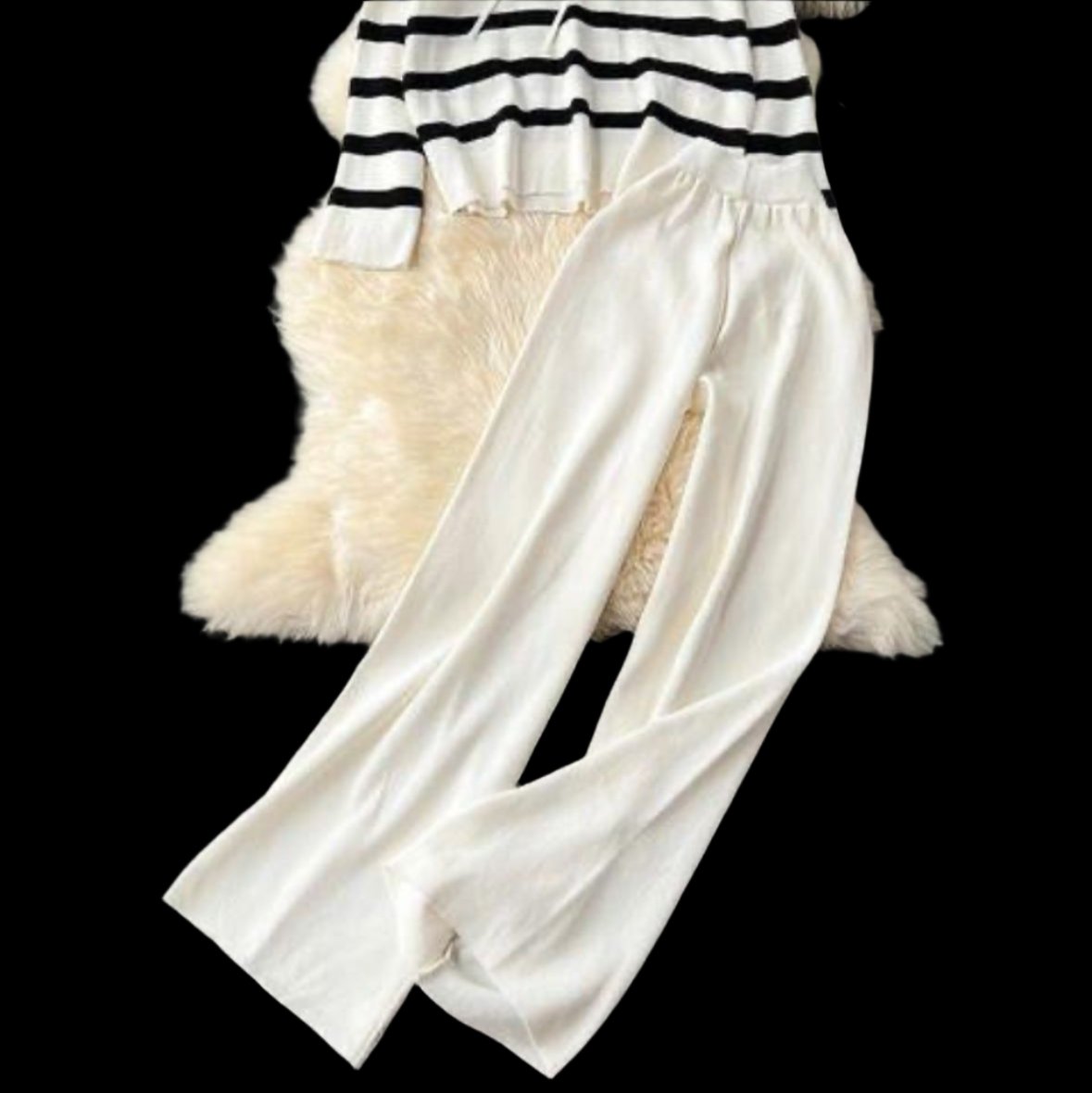 Women striped collared set