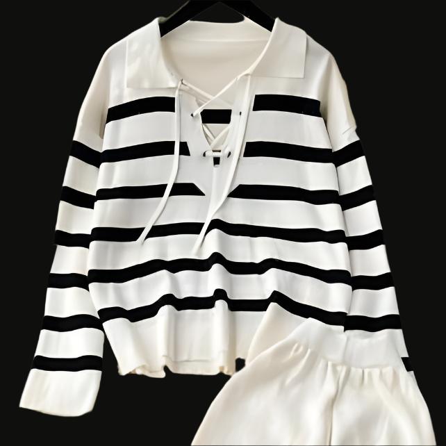Women striped collared set