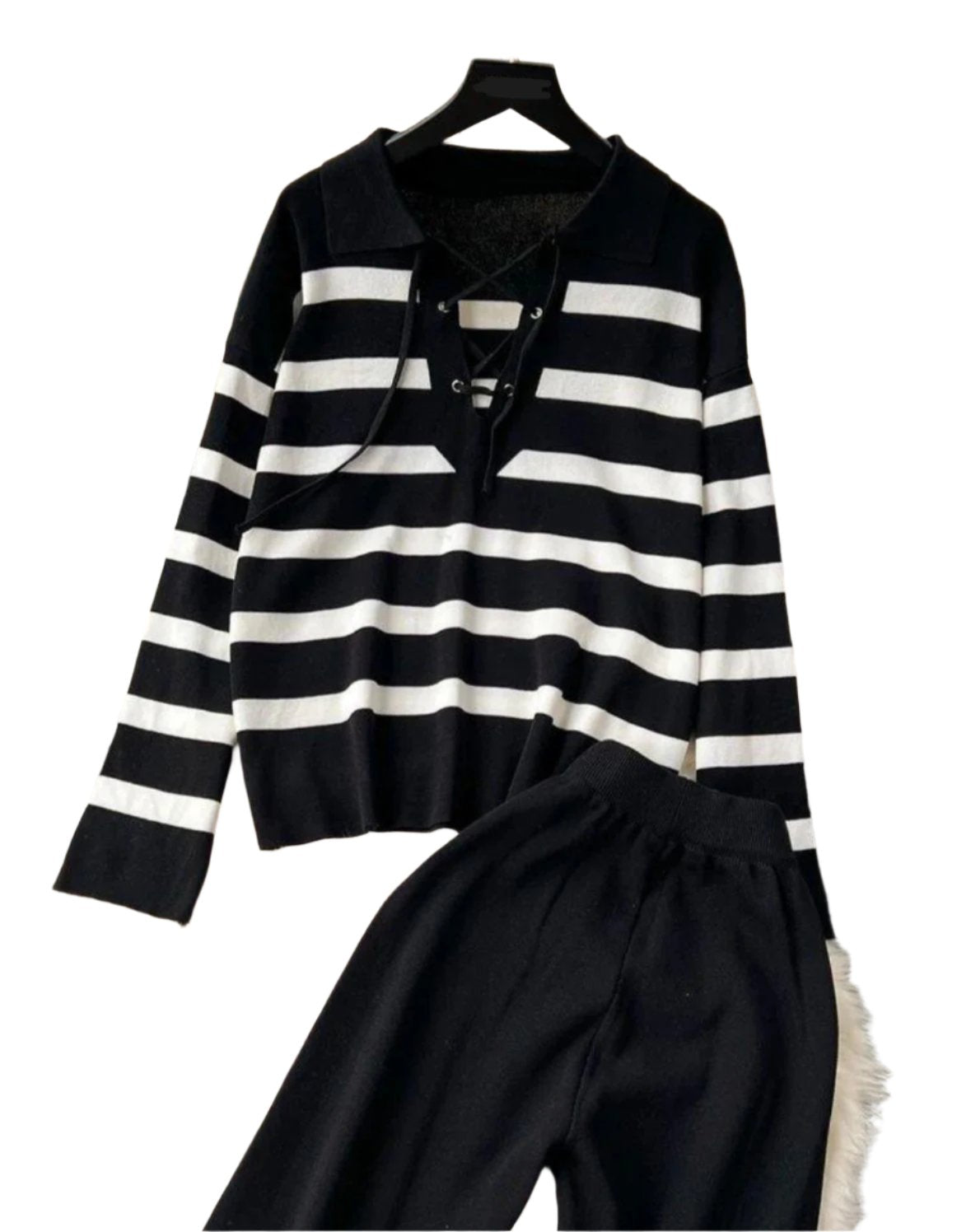 Women striped collared set