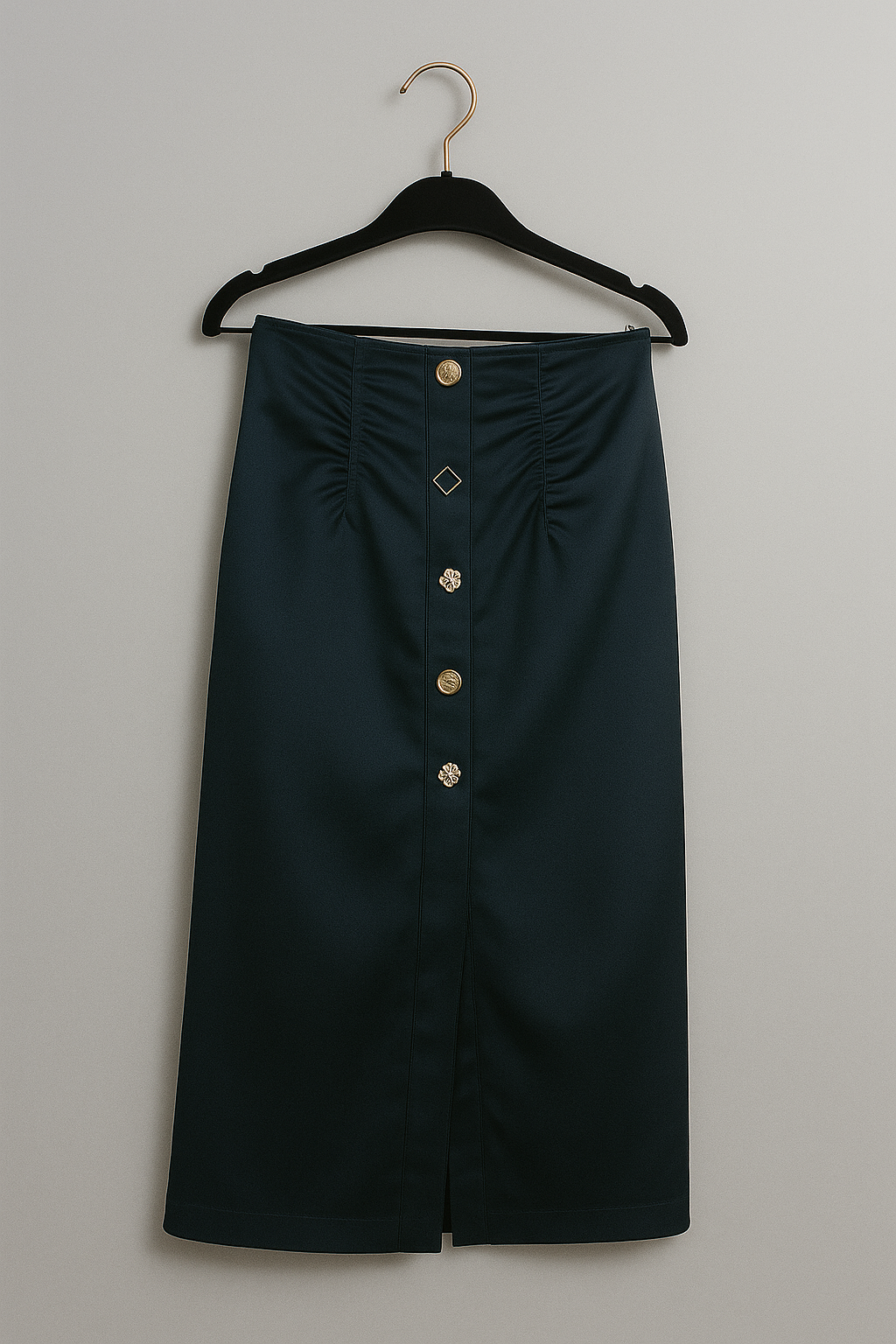 Velvet Front-Slit Midi Skirt