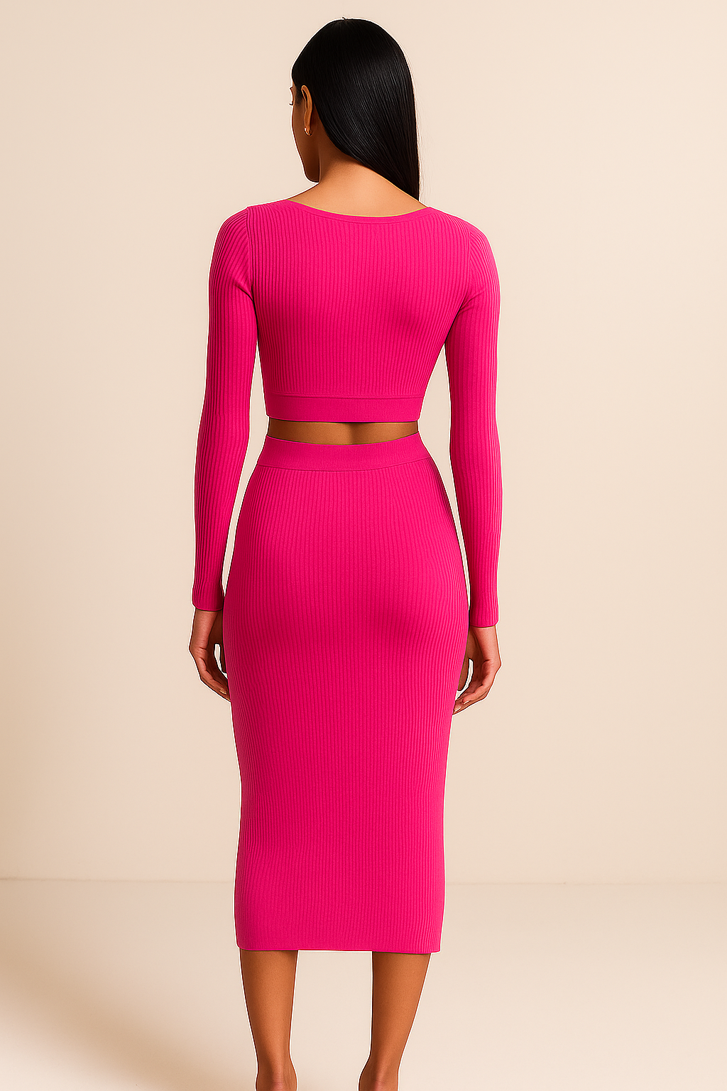 Pink Crop Top and Long Slit Skirt Set