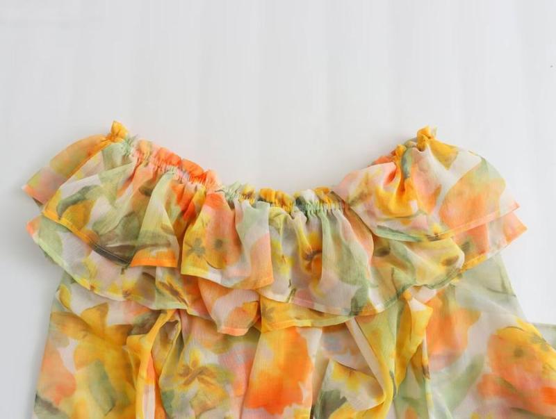 Ruffle Printed Off-shoulder Top
