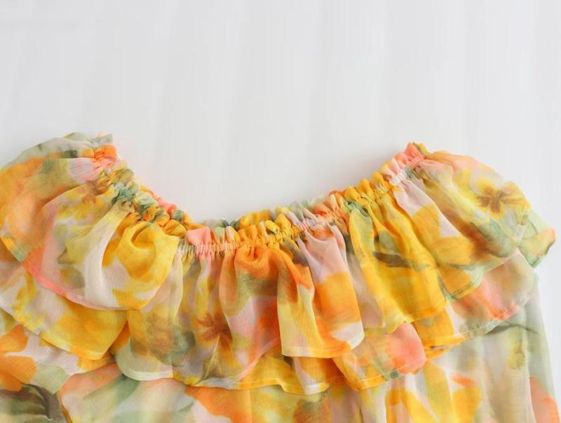 Ruffle Printed Off-shoulder Top