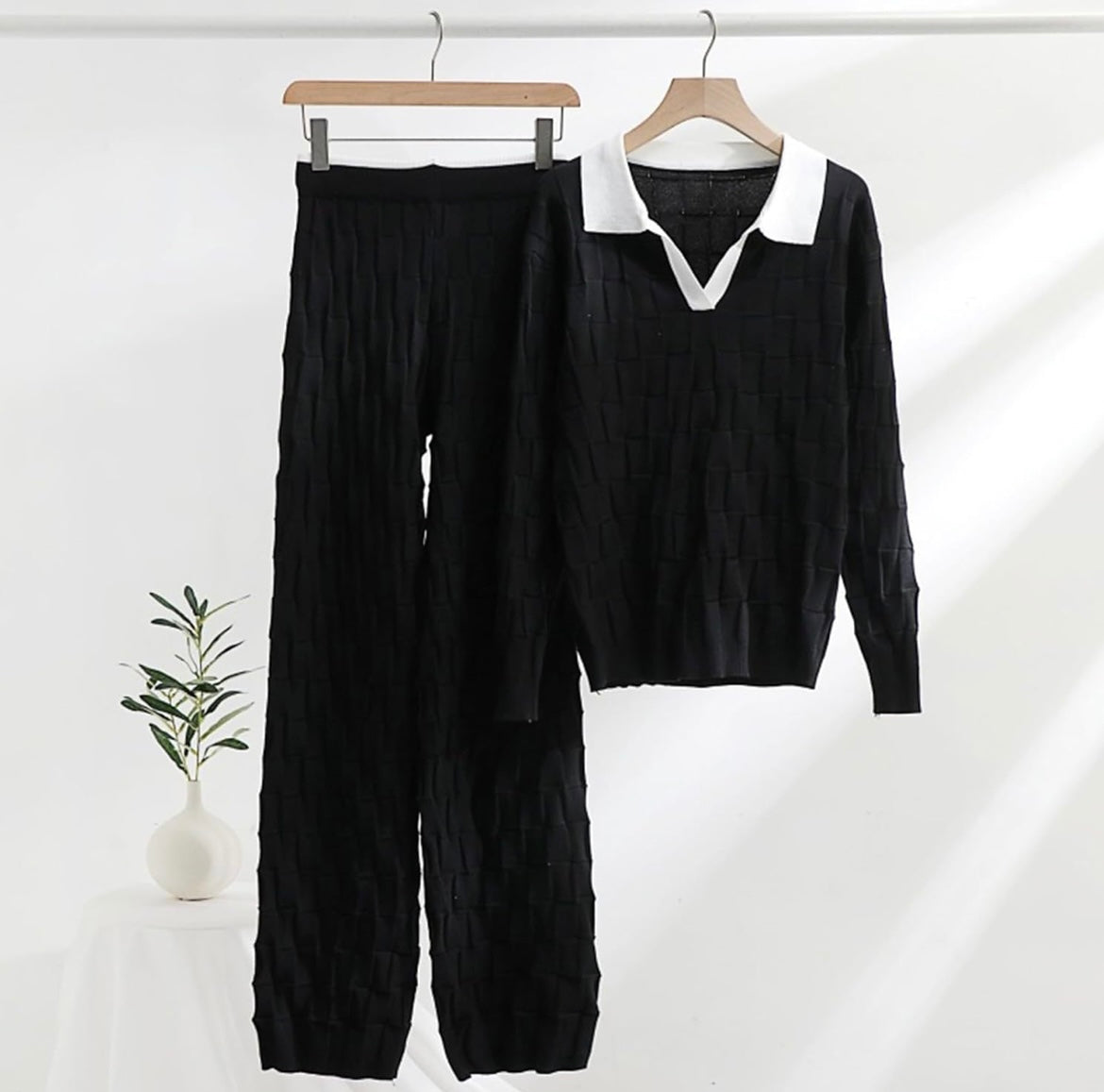 Women's Fall Two Piece Outfits Loose Casual Top and High Waist Long Pant Set