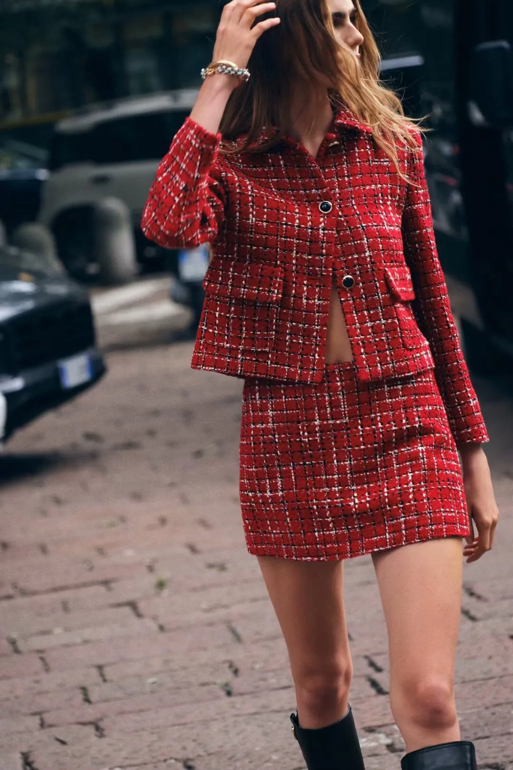 Textured Tweed Jacket and Skort set (Set of 2)