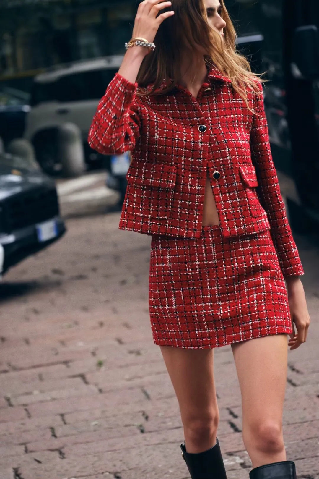 Textured Tweed Jacket and Skort set (Set of 2)