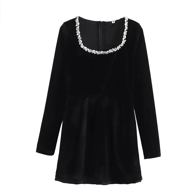 Square Neck Velvet Dress