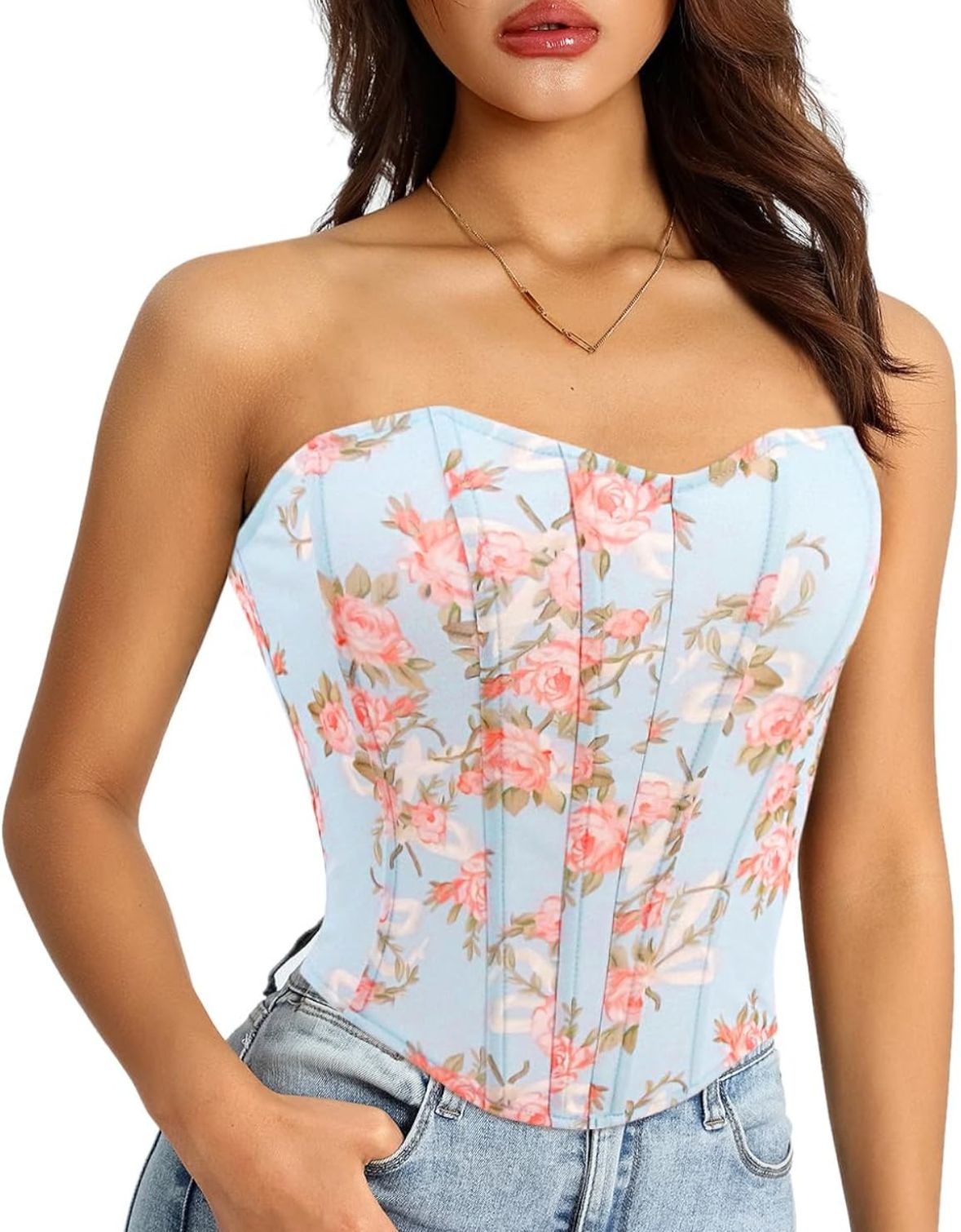 Floral Print Corset Tube Top