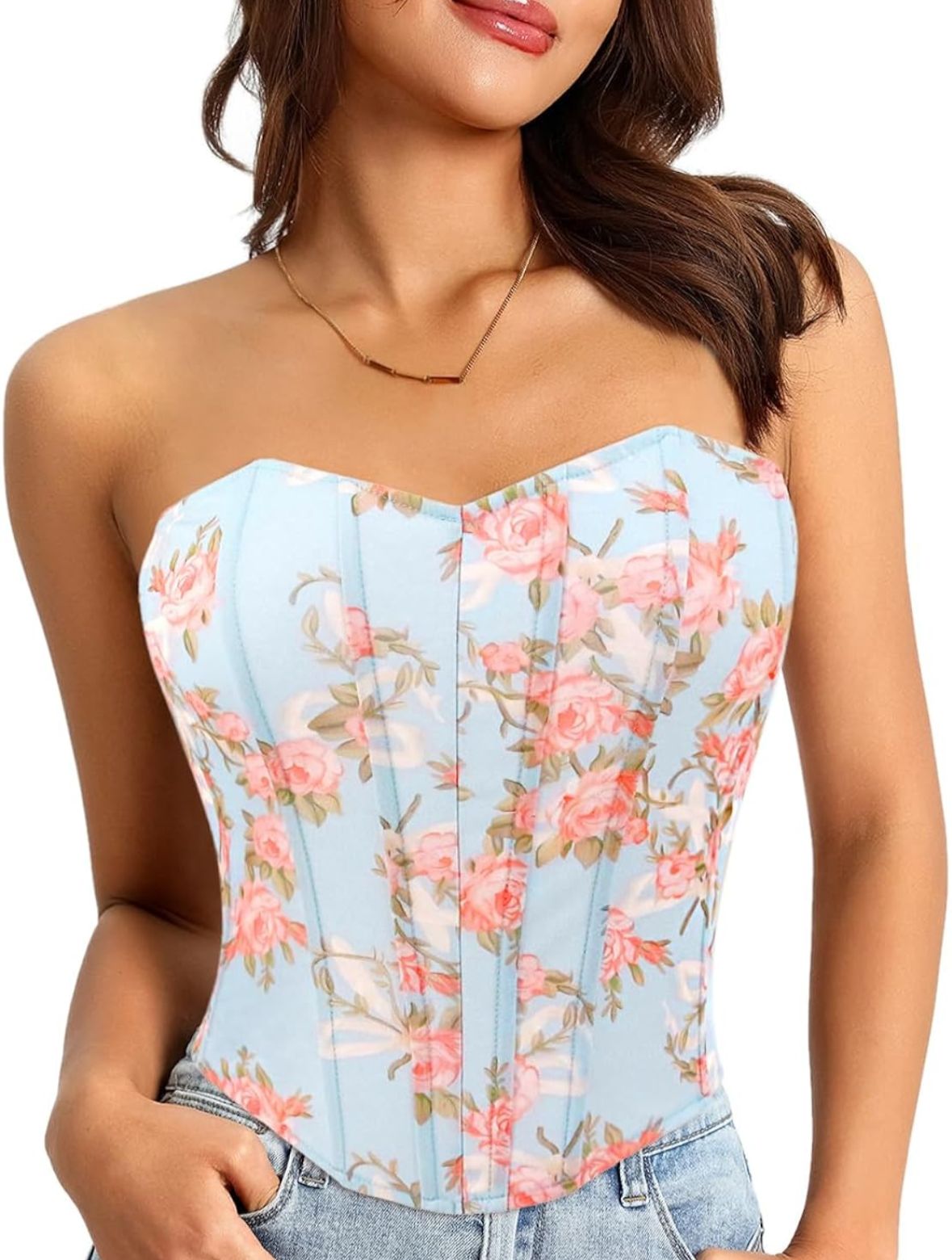 Floral Print Corset Tube Top