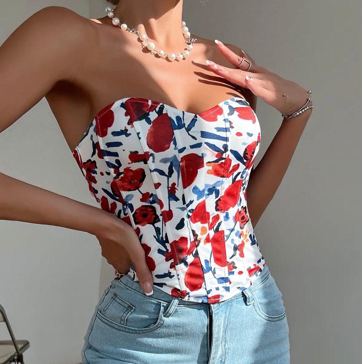 Floral Print Corset Tube Top