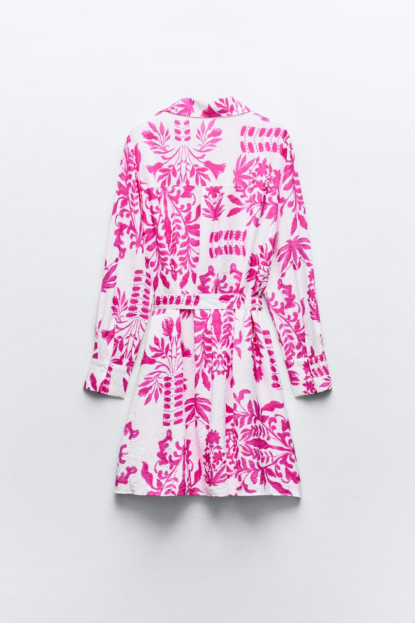 Floral Printed Belted Shirt Dress