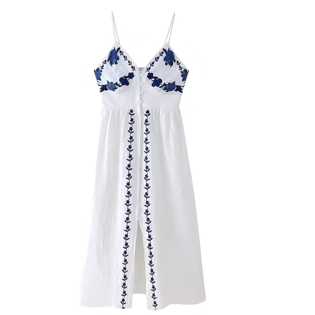 Floral Embroidery V-Neck Maxi Dress