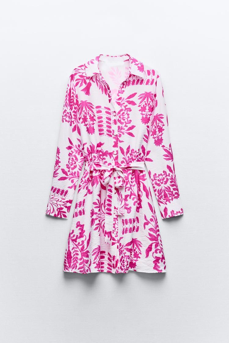 Floral Printed Belted Shirt Dress