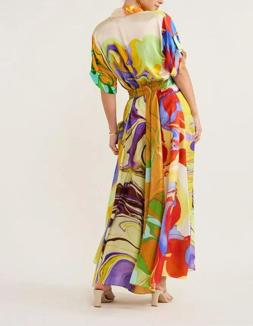 Abstract Print Satin Drawstring Skirt Set (Set of 2)