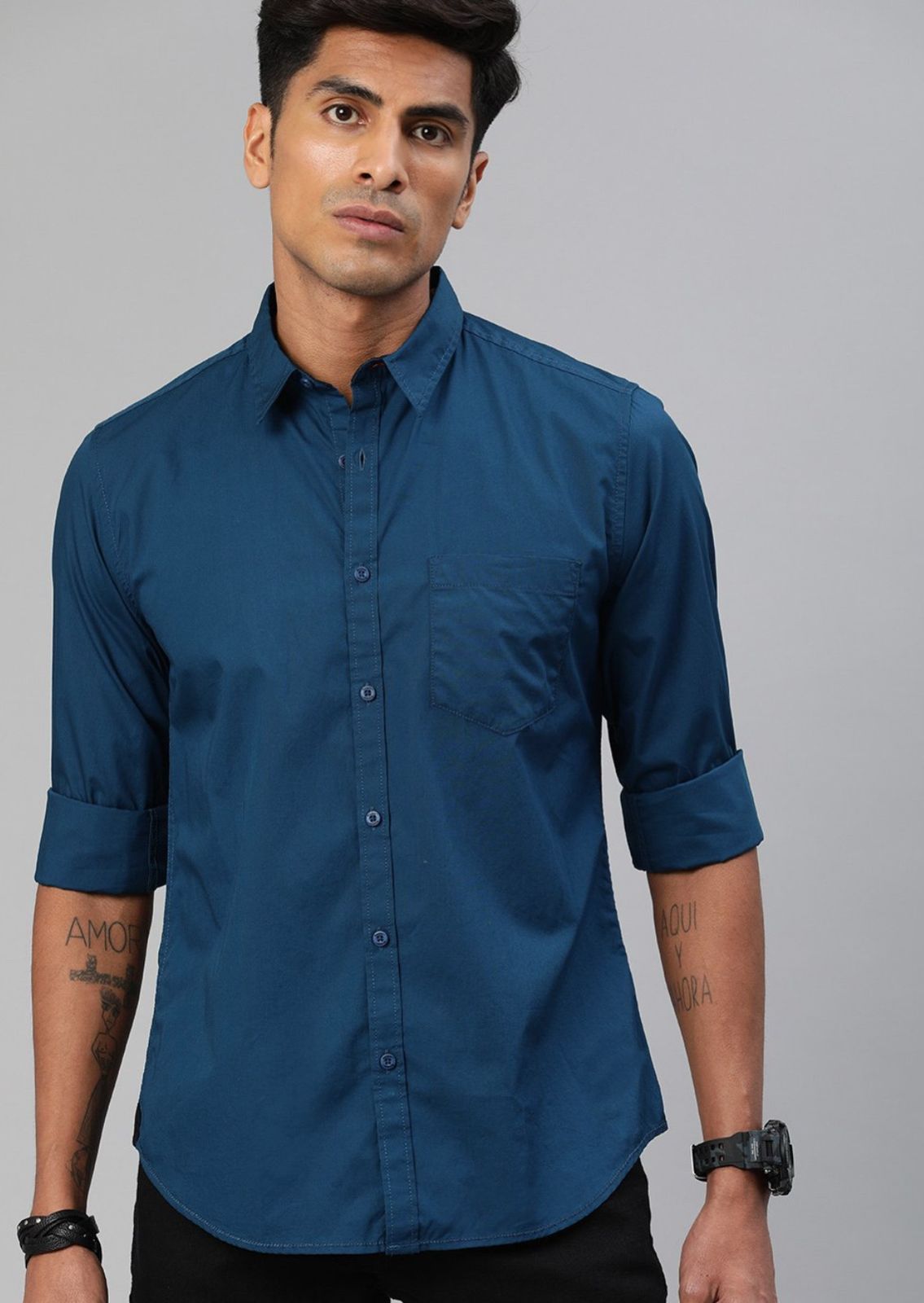 Men Teal Solid Shirt