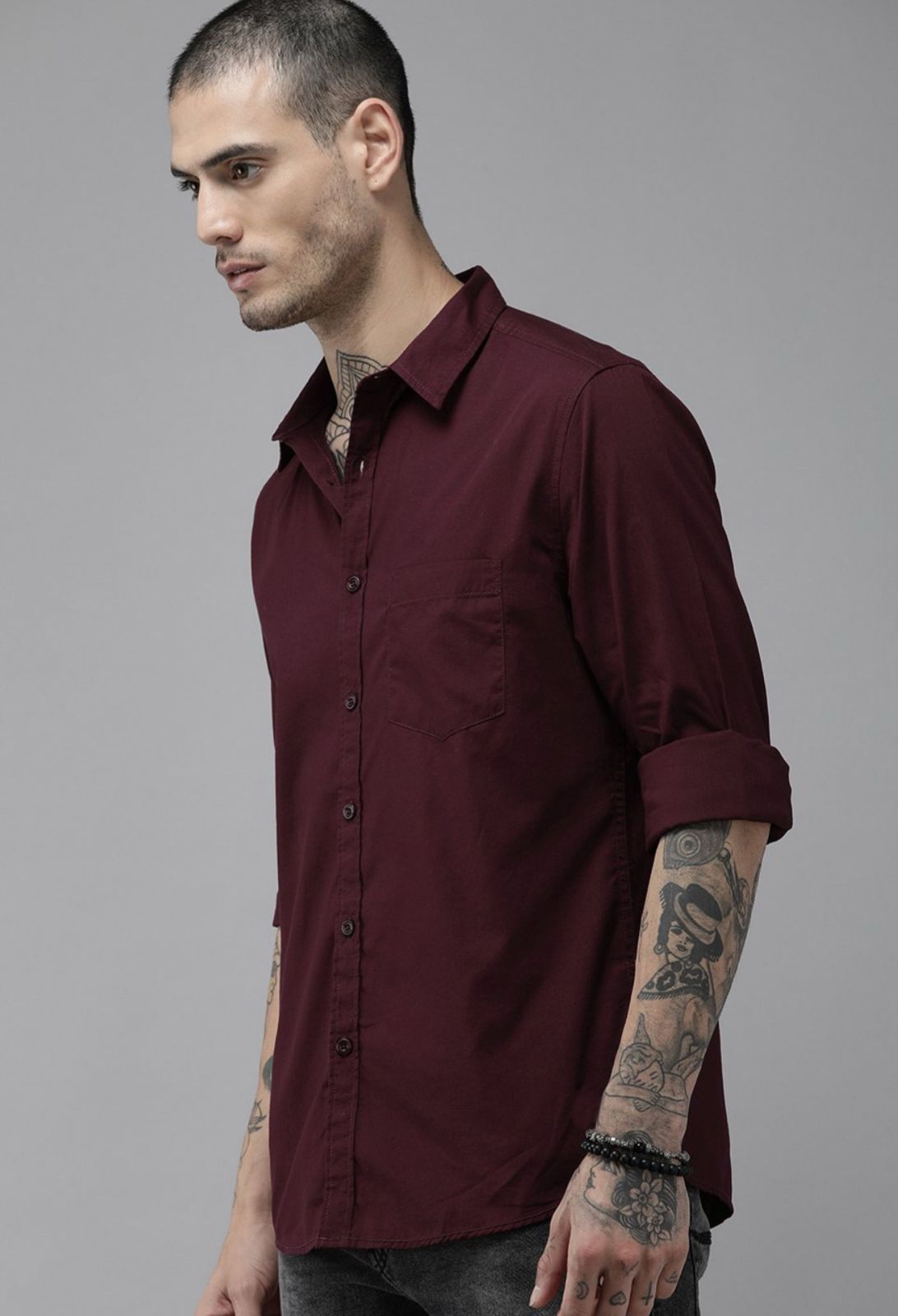 Men Maroon Solid Shirt