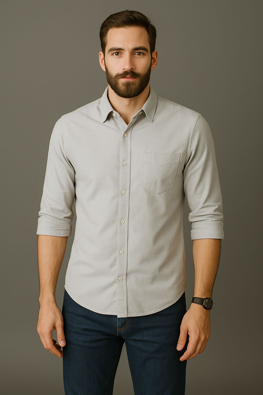 Men Grey Solid Shirt
