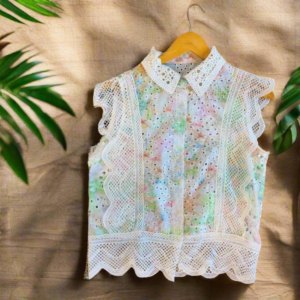 Sleeveless Lace Patchwork Shirt Blouse