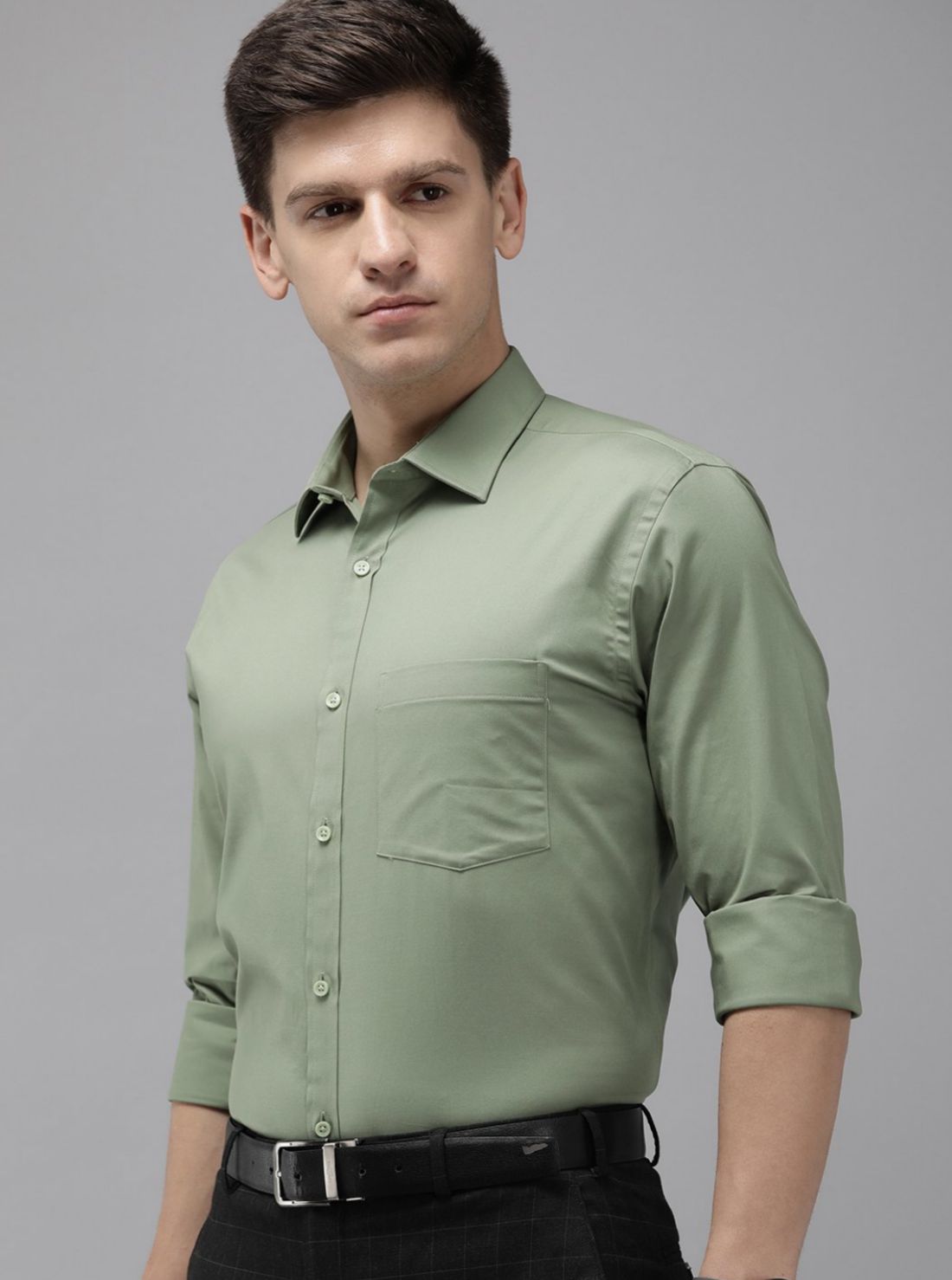 Men Sage Green Solid Shirt