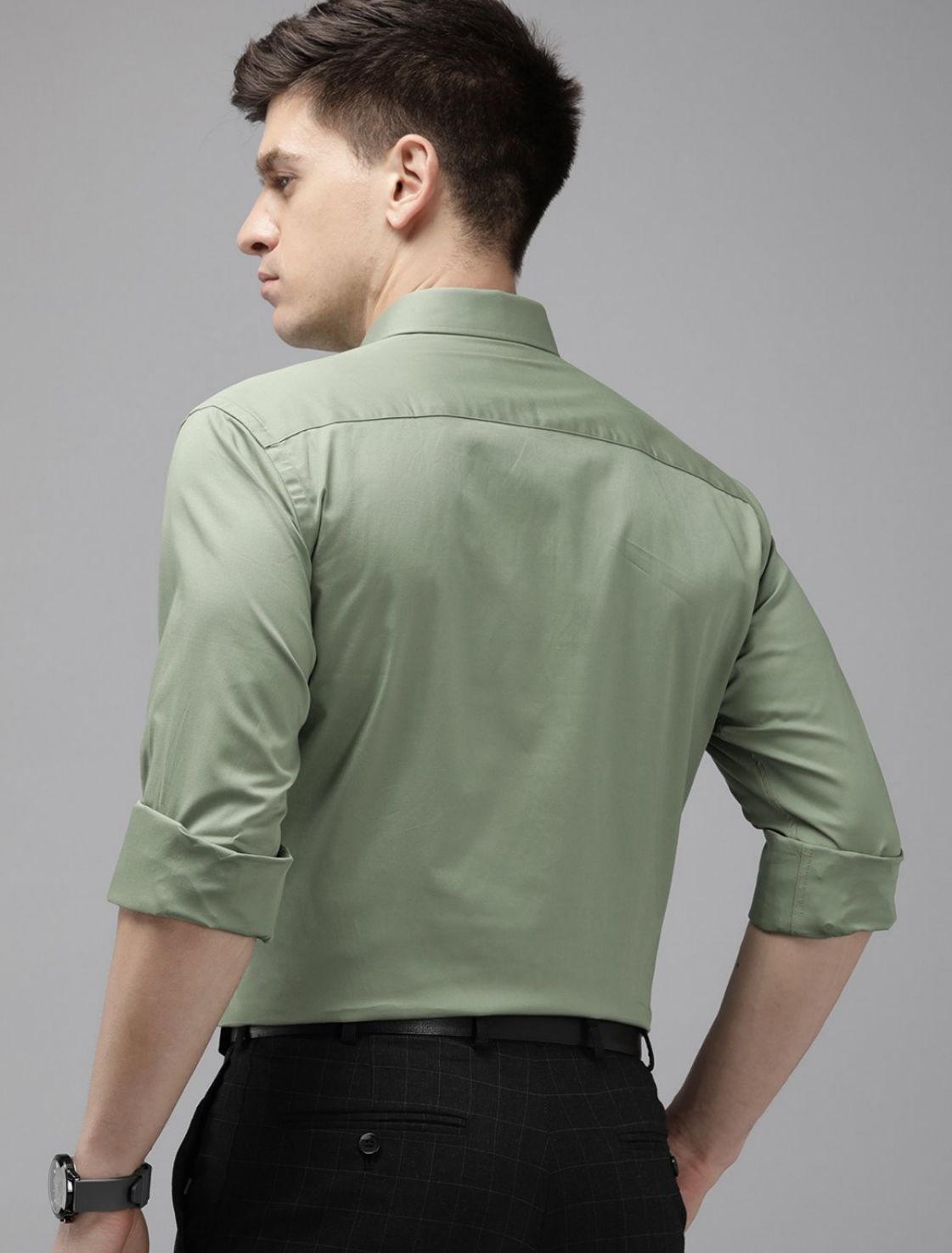 Men Sage Green Solid Shirt