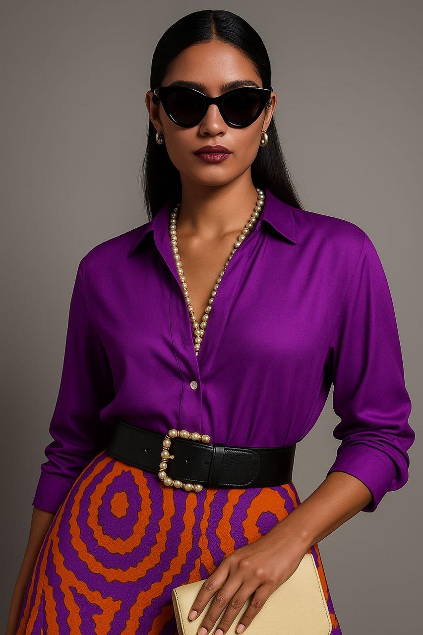 V-Neck Long sleeves Shirt and Skirt set (Pack of 2)