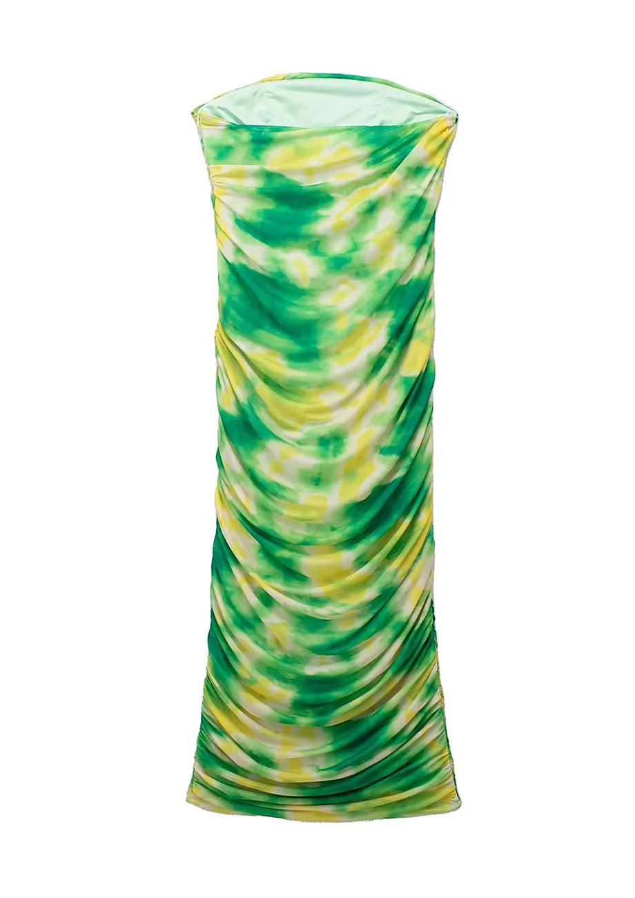 Floral Printed Gathered Strapless Sheath Dress